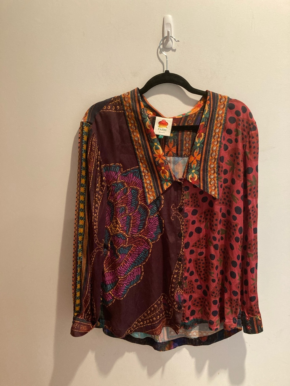 FARM Rio Plum & Pink Mixed-Print Viscose. Button-Down Shirt